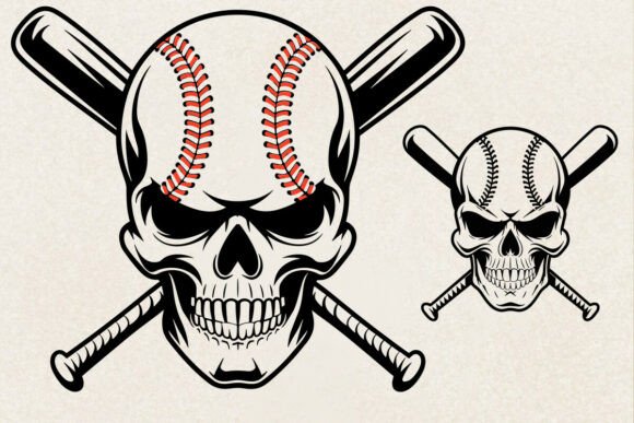 Baseball Skull with Crossed Bats Svg