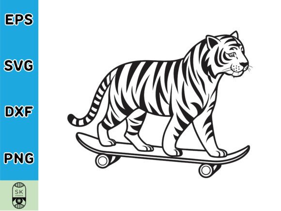 Tiger Riding Skateboard SVG